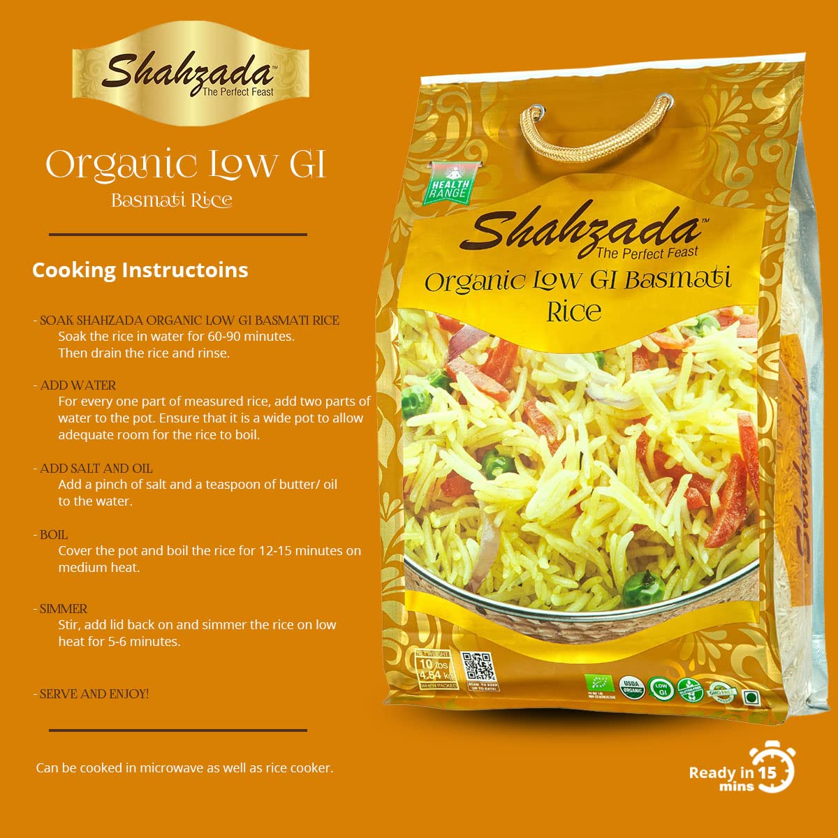 Health Range Bundle - 4 USDA Organic Low Gl Basmati Rice